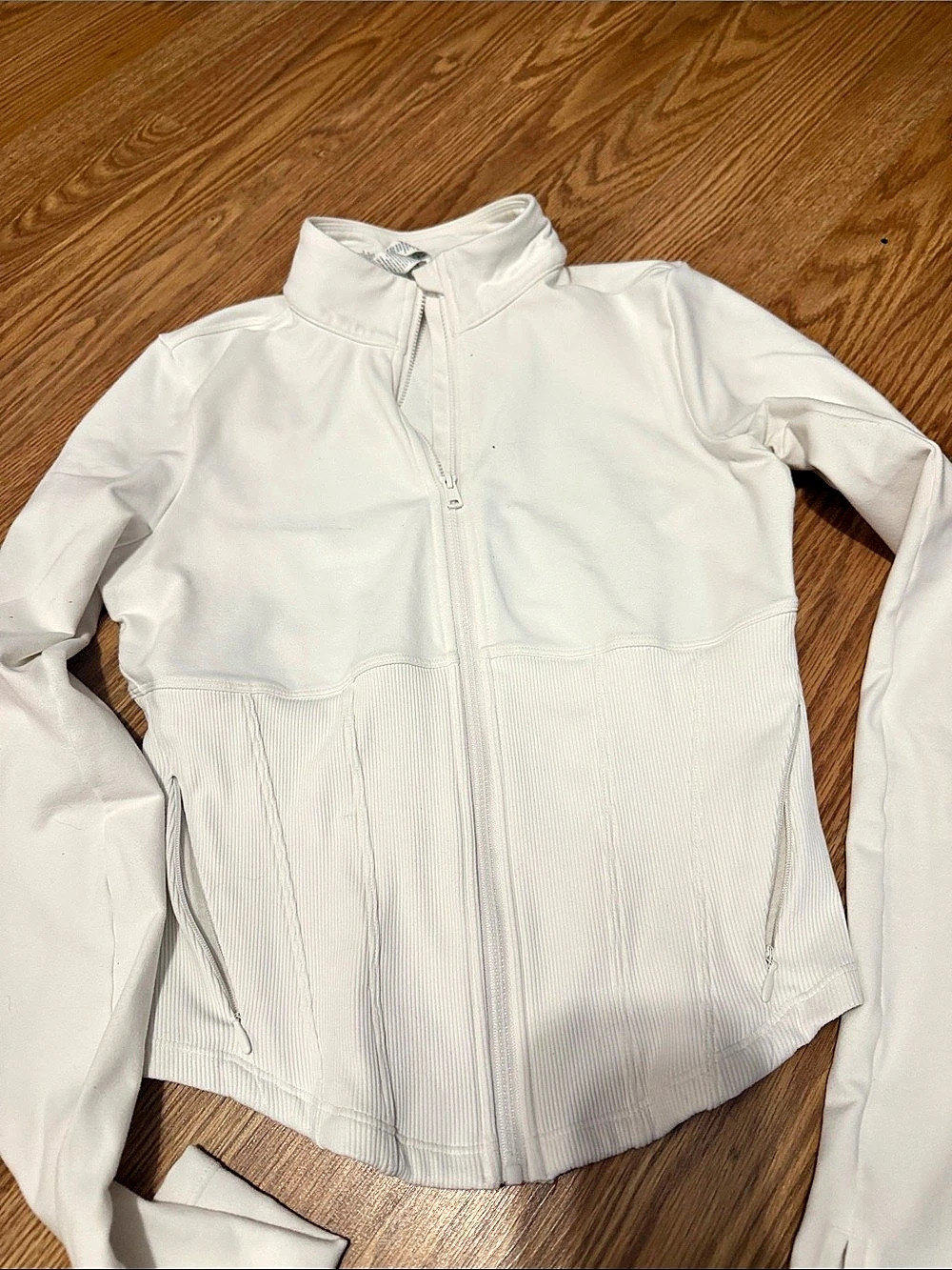 alo Women's Ribbed Zip Jacket in White Size XS Like New